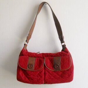 Vera Bradley Bag, Quilted Red Corduroy, Leather Trim